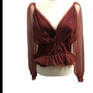 Anthropologie Tulle Puff Sleeve Blouse Sz 2X